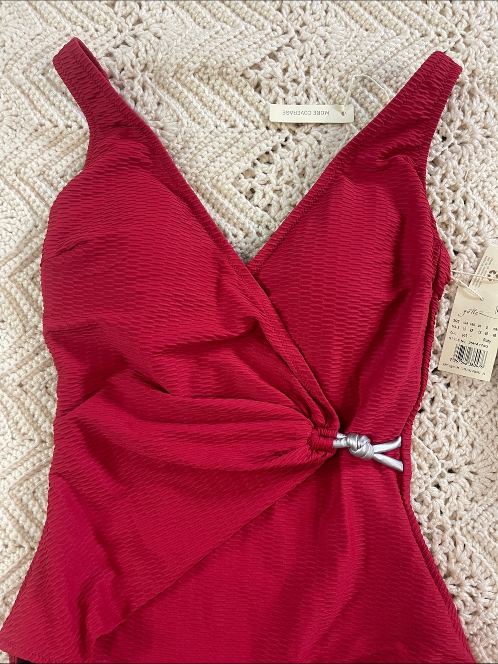 Gottex Harbourside Textured Surplice One-Piece Red Swimsuit 10 - Picture 10 of 15